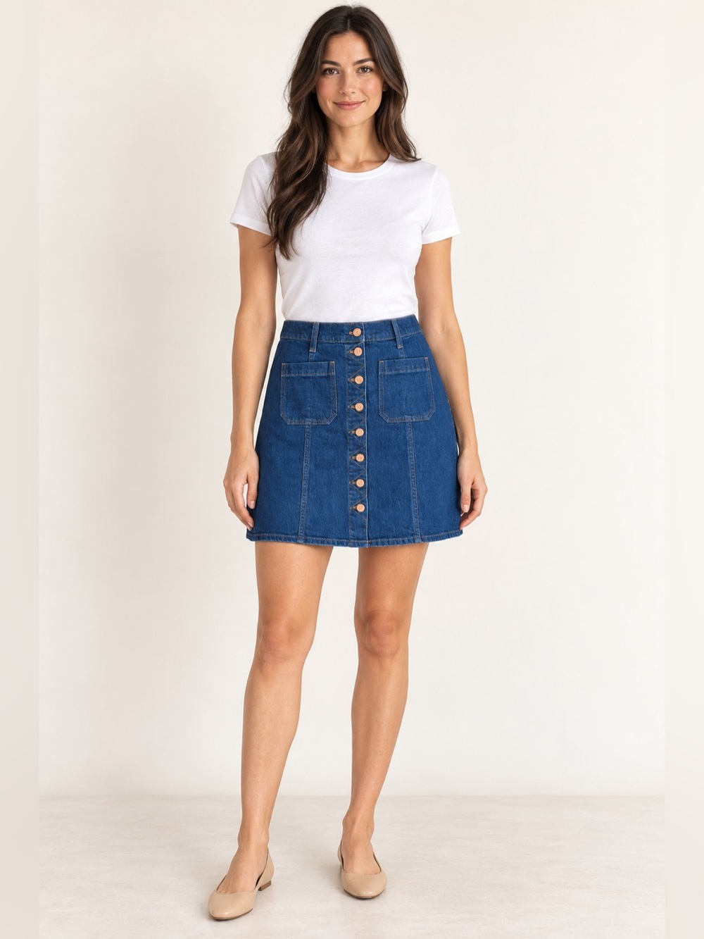 Madewell Button Front Stretch Denim A-Line Mini Skirt Dark Wash Size 30 Like New